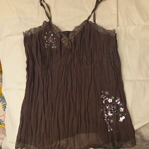 Only Brown Camisole with Floral Embroidery